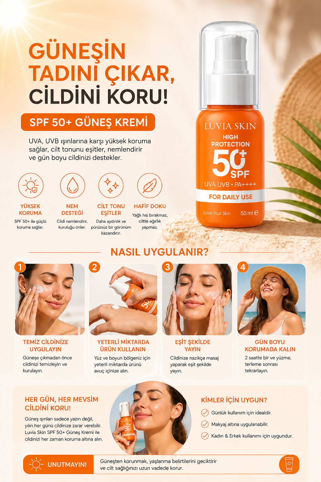 Luvia Skın SPF 50+ Leke Karşıtı Güneş Kremi 50 ml